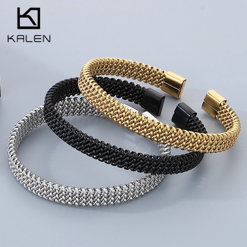 Men Accessories All - KALEN Stainless Steel Braided Open Bangle